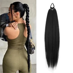 หางม้า Extensions มวย Braids ห่อรอบ Chignon หางยางรัดผมแหวน 26 นิ้วสีน้ำตาล Ombre Braid DIY