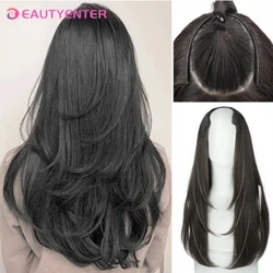 BEAUTY U-förmlech Haarverlängerung Synthetesch Hoer Laang riichtaus Clip In Haarverlängerung Falsch Hoer Schwaarz Ren Hoer Stécker fir Fraen