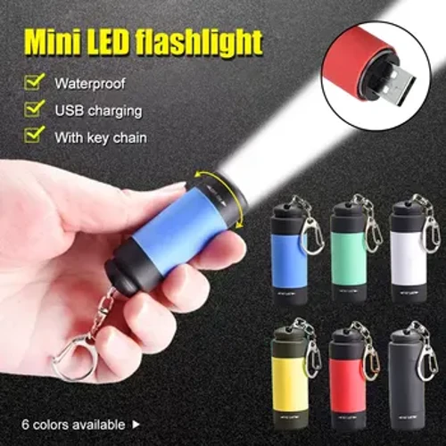 Golau Tortsh Mini Symudol Poced USB Aildrydanadwy Keychain Flashlights Heicio Awyr Agored Gwrth-ddŵr Gwersylla Mini Lamp Llusern Torch