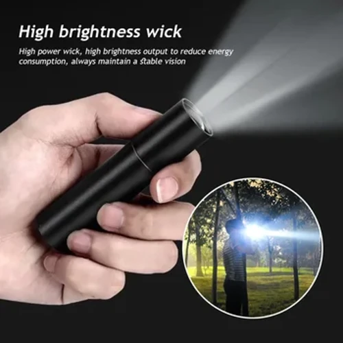 Mini lanterna led com 3 modos de iluminação, recarregável por usb, à prova d'água, zoom telescópico, portátil, para noite, acampamento, caminhadas