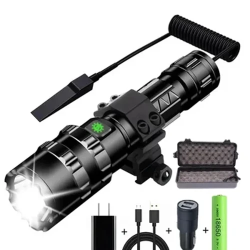 Linterna táctica LED para caza, lámpara recargable por USB, resistente al agua, juego de luces de exploración nocturna para tiro profesional