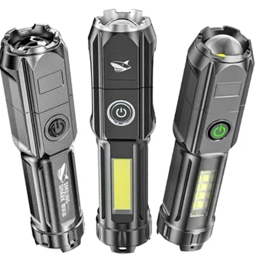Luces fuertes a prueba de agua, linternas LED recargables por USB, linterna multifunción portátil para exteriores con batería integrada para el hogar