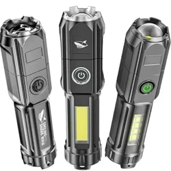 Soilse Láidre Uiscedhíonach Ag Díriú Flashlights faoi stiúir USB In-athluchtaithe Lasmuigh Tóirse Ilfheidhmeach Ceallraí Inaistrithe Baile Insuite