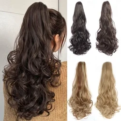 Extensie coadă de cal Clip cu gheare în păr Asia 22" Perucă ondulată coadă de cal ondulată Păr sintetic fals Blond Bucăți de păr pentru femei Utilizare zilnică