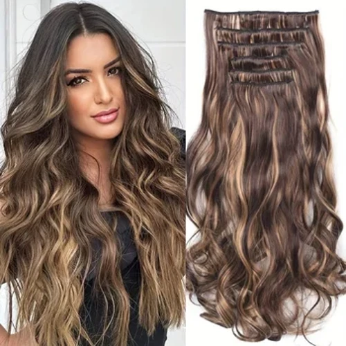 Moniväriset Clip-in Body Wave -hiuspidennykset 45,72 cm 6 kpl Synteettiset synteettiset lämmönkestävät hiustenpidennykset naisille tytöille