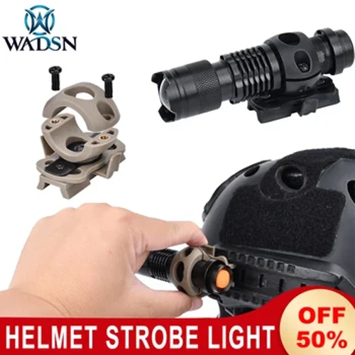 Wadsn Fast Helmet Strobe Light Tactical Telescopic zoom Военен шлем Фенерче Clamp Adapter Airsoft Hunting Scout Light