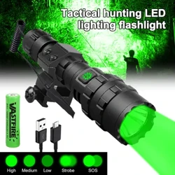 10W 1800LM Tactical Hunting Flashlight Rifle Scope Weapon Light Green/Red Armas Lantern+Rail Barrel Mount+Switch+18650+Ishaja