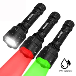 Lampe de poche tactique à LED vert/rouge/blanc, torche à 1 mode, alimentée par batterie 18650, sans batterie