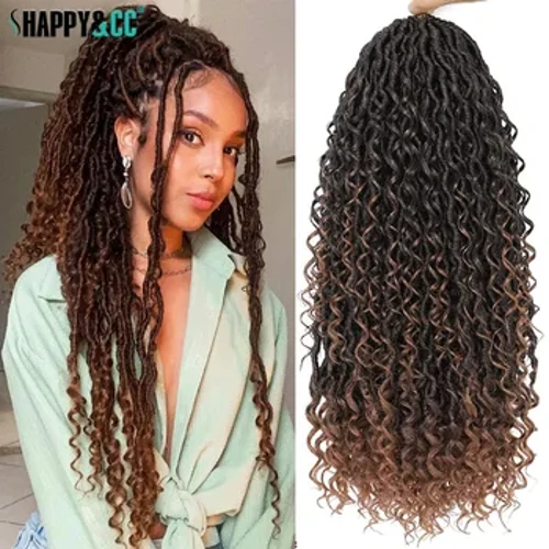 Goddess Locs heegeldatud juuksed lokkis otstega sünteetilised faux Locs punutised naistele Ombre rastapatsid Eelsilmustega punutud juuksepikendused