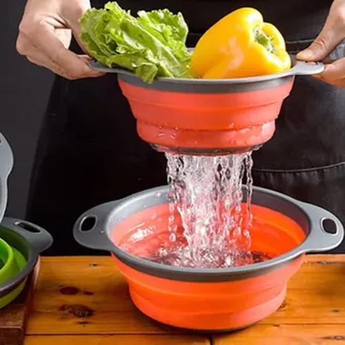 1PC Piʻi Paʻa Paʻa Paʻa Paʻa Paʻa Paʻa Paʻa Silicone Folding Colander Strainer Draining Bowl Portable Camping Cookware
