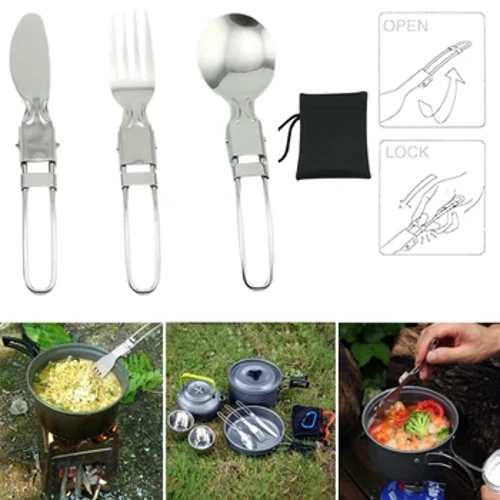 3pcs Llestri bwrdd Gwersylla Plygu Llwy Picnic Spork Cyllyll a ffyrc Croeso Cegin Heicio Awyr Agored Merlota Untensils Offer coginio