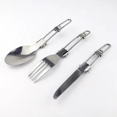 Camping Fork Spoon Outdoor Tableware Foldable Ultralight Stainless Steel Set Piring Kanggo Camping Outdoor Cooking