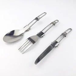 Camping Fork Spoon Outdoor Tableware Foldable Ultralight Stainless Steel Set Of Dishes Para sa Camping Outdoor Cooking