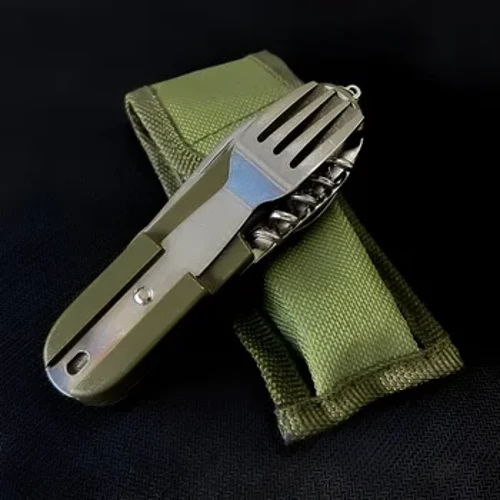 7 In 1 Earraí Boird Ilfheidhmeacha Allamuigh Cruach Dhosmálta Forc Infhillte Spoon Scian Picnic Campála Hiking Taisteal Dinnerware