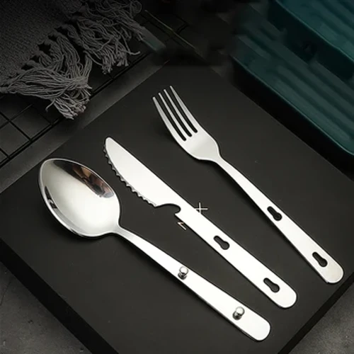 3 pcs/set Portable Stainless Steel Tableware Pahi Puu Puni Mea Paʻa Paʻa ʻAi Ma waho Hoʻomoana Hoʻomoana Cooking Flatware