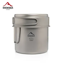 Widesea Camping Portable Mug Titanium Cooking 1100ML Pot Pan Сгъваеми дръжки Туризъм На открито Свръхлека посуда Кухненски съдове
