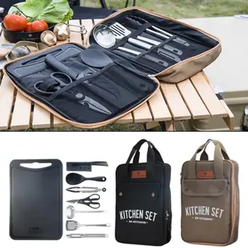 Juego de utensilios de cocina para acampar, utensilios portátiles para viajes al aire libre, juego de cocina y parrilla de acero inoxidable para barbacoa y Picnic, 8 Uds.