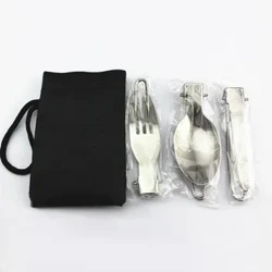 Outdoor Use Utensil Set Cutlery Set Camping Cutlery Utensil Set Folding Silver Spoon Fork Stainless Steel WIth Bag