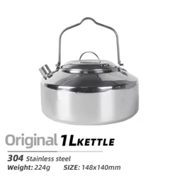 1L Portable Camping Kettle Mini Camping Teapot Edelstol Kachen Waasser Kettle Liichtgewiicht Rucksak Wanderung Kachgeschir