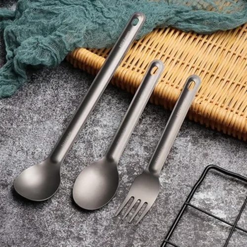 Siêu Nhẹ Titan Nồi Tay Cầm Dài Thìa Nĩa Cắm Trại Ngoài Trời EDC Môi Trường Di Động Dã Ngoại Ngoài Trời Phụ Kiện