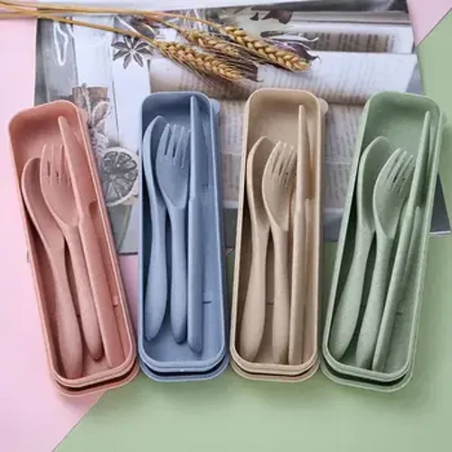 Set di posate da viaggio con custodia cucchiaio forchetta bacchette posate per pranzo set da campeggio facile da trasportare posate con custodia per bambini