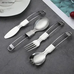 2 Mewn 1 Plygu Spork Picnic Llwy Fforch Awyr Agored Llestri Bwrdd Dur Di-staen Plygadwy Teithiol Gwersylla Cyllyll a ffyrc Dysglau