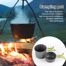 2 bucăți oală de camping, tigaie din aluminiu, camping, drumeții, rucsac, călătorie, vase de gătit cu pachete de depozitare