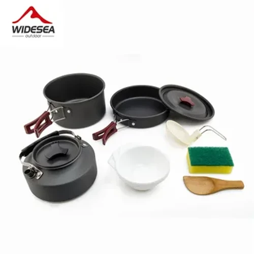 Widesea Camping Kachgeschir Set Outdoor Pot Geschir Kit Kachen Waasser Kettle Pan Rees Besteck Geschir Wander Picknick Ausrüstung