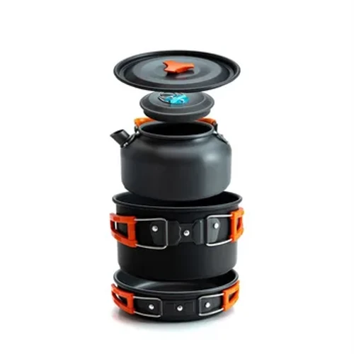 Camping Cookware Set Aluminium Antilengket Portable Outdoor Tableware Ketel Pot Cookset Cookset Pan Mangkuk untuk Hiking BBQ Piknik