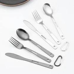 3PCS Earraí Boird Campála Allamuigh Picnic Cruach Dhosmálta Scian Forc Agus spúnóg Socraigh Taisteal Earraí Boird Inaistrithe
