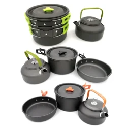 Cắm Trại Bộ Dụng Cụ Nấu Ăn Có Thể Gập Lại Dụng Cụ Nấu Ăn Ngoài Trời Alumina Cứng Tiết Kiệm Không Gian Thiết Bị Chịu Nhiệt Cho 2-3 Người Dã Ngoại