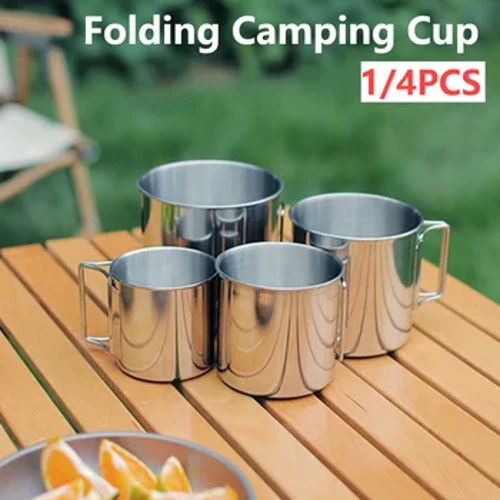 Camping Mug Cup Tourist Tableware Picnic Utensils Outdoor Kitchen Equipment Travel Cooking Set Cookware with Foldable Handle