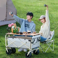 Inqola Yokukhempa Enebhodi Lethebula Eligoqa Isibambo Sangaphandle Inqola Yegrosa Inqola Ephathwayo Engemuva Yokuvula I-Camping Stroller Yokukhempa