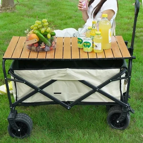 Tragbarer, multifunktionaler Outdoor-Klappwagen mit großer Kapazität, verstellbarer Griff, Grill, Picknick, Strand, Campingwagen
