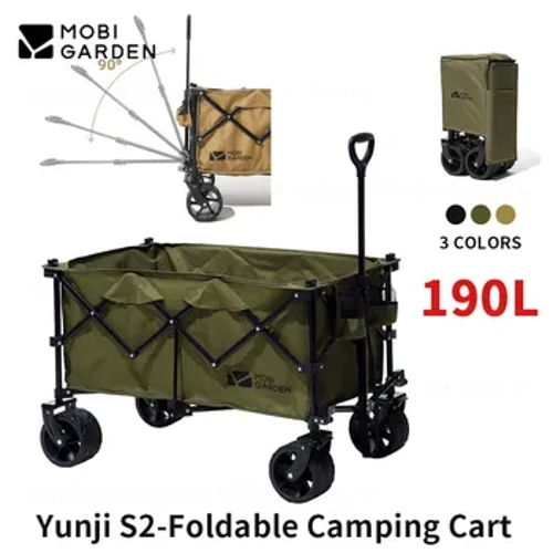 MOBI GARDEN 190L ulkona kokoontaittuva retkeilyvaunu Suuri tilavuus matkatavarakärry Säädettävä kahva levennetty off-road pyörät Vetovaunu