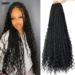 Boho Box Braid Crochet Rambut 24 Inci Panjang Dewi Mengepang 1B Sintetis Bohemian Kepang Keriting Berakhir Ekstensi Rambut untuk Wanita Kulit Hitam