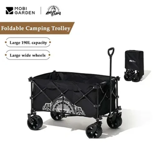 MOBI GARDEN 190L Açık Kamp Aracı 4 yönlü Katlanabilir Büyük Kapasiteli Römork Daha Geniş Tekerlekler ile Taşınabilir Kamp Arabası