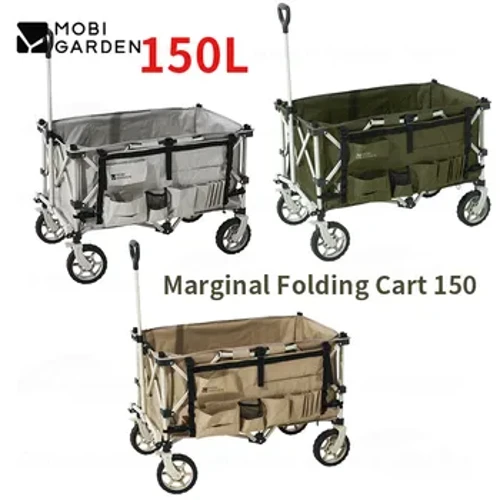 MOBI GARDEN Draagbare Outdoor Kamp Trolley 150L Grote Capaciteit Opvouwbare Winkelwagen Verstelbare Trekstang Reizen Picknick Trekwagen