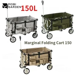 MOBI GARDEN Bärbar Outdoor Camp Trolley 150L Stor kapacitet Vikbar kundvagn Justerbar dragstång Rese Picknick Pull Cart