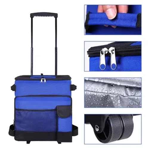 Camping Cooler Inaistrithe Inaistrithe Mála with le Rothaí agus Láimhseáil Ideal do Fhéilte Picnics Soláthar Campála Lasmuigh Cúlpháirtí