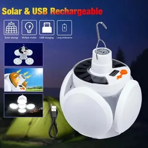 Solar LED-campinglanterne, teltlampe med krog, bærbar udendørs fodboldfoldelampe, nødorkanlejrlampe