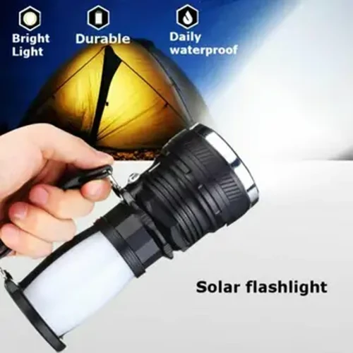 LED Flashlight High Power Torch Light Outdoor Solar Energy Rechargeable Powerful Searchlight With Handle Usb Camping Hiking Lamp