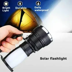 LED El Feneri Yüksek Güç Torch Işık Açık Güneş Enerjisi Şarj Edilebilir Güçlü Projektör Kolu Ile Usb Kamp Yürüyüş Lambası