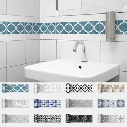 Blo Pattern Skirting Line Selbstklebend Waasserdicht Keramik Peel And Stick Fliesen Taille Frame 10cm * 2M A Roll Wall Sticker