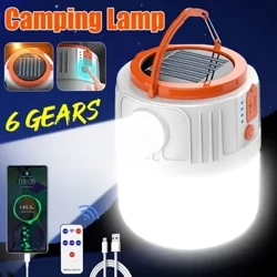 Solar Camping Light Power Bank LED Camping โคมไฟ 6 Gears รีโมทคอนโทรลกันน้ำกลางแจ้งเต็นท์ไฟฉายแบบชาร์จไฟได้