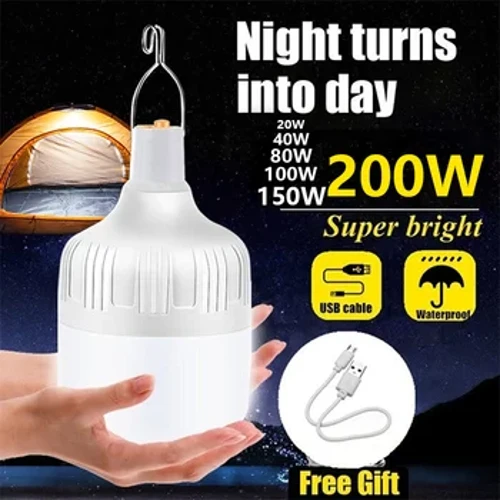 USB Goleuadau Argyfwng LED y gellir eu hailwefru Tŷ Awyr Agored Llusernau Cludadwy 200W Lamp Argyfwng Bwlb Batri Llusern Barbeciw Camping Light
