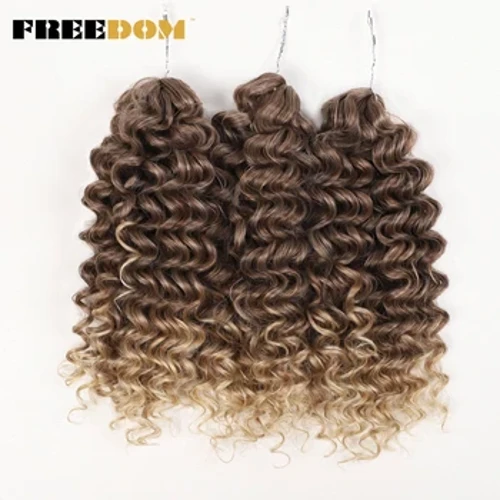 FREEDOM Sintetis Keriting Gelombang Mengepang Ekstensi Rambut 12 Inch Keriting Dalam Rambut Kepang Ombre Coklat Twist Crochet Rambut Keriting
