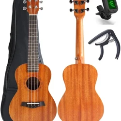 Miwayer Soprano Ukulele Solid Mahoni 21 Inch Ukelele Pemula Kit dengan Gig Bag Digital Tuner Capo Ukelele Set Hadiah Natal