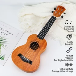 Đàn ukulele gỗ gụ 21" chất lượng cao với màu gỗ nguyên bản. Thiết kế theo phong cách Hawaii dành cho người lớn, hoàn hảo cho người mới bắt đầu.