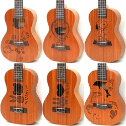 21palcové havajské ukulele soprán Uku malá kytara kreslené vzory dárek pro děti Sapele ukelele palisandrový hmatník hawai